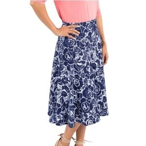 Agnes & Dora Floral A-Line Knee-Length Pockets Skirt Medium Navy Blue White NWT